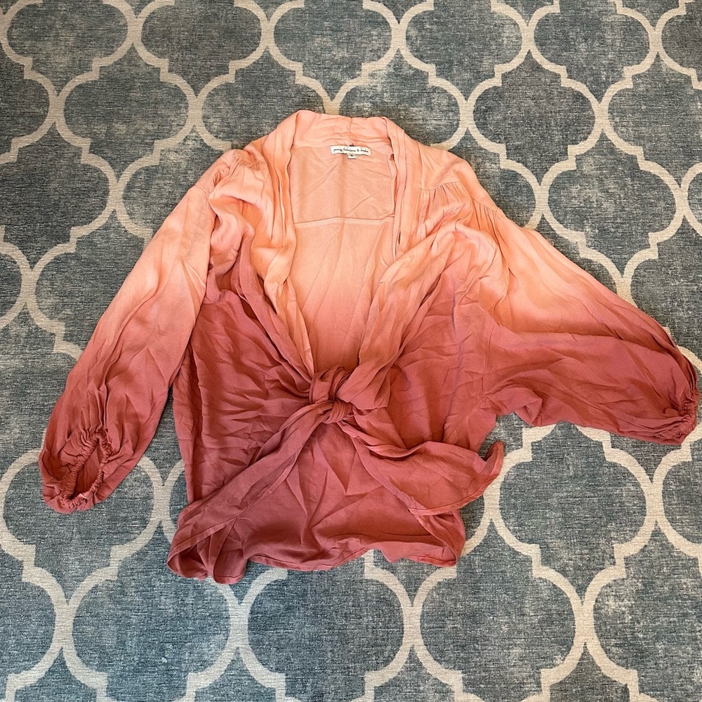 Young Fabulous & Broke Carmen Beachy Surplice Tie Front Top Peach Pink Ombre